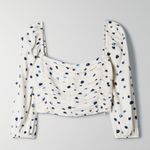 Aritzia Wilfred Lolita Cropped Blouse With Navy Polka Dots Photo 5