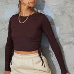 Pretty Little Thing Chocolate Brown Long Sleeve Drawstring Corset Top Photo 0