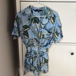 Lulus  Romper Palm Reader S Blue Tropical Print Button-Up Short Sleeve Photo 2