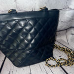 Casual‎ Corner Vintage 90’s Quilted Navy Blue Bucket Bag with Gold Chain Strap Photo 0