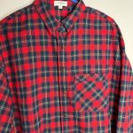 UMGEE Red Navy Yellow Plaid Frayed Hem Long Sleeve‎ Button Up Shirt Women Sz M Size M Photo 4