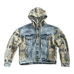 WOMEN'S AZTEC PRINT Acid Wash DEMIM JACKET w/HOOD woman's small‎ Blue Photo 0