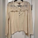 Knox Rose  Size M Cream Waffle Knit Lace Long Sleeve Henley Top Tunic Shirt Photo 0