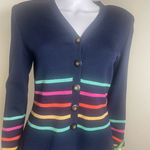 St. John  knit  Navy Cardigan  sweater  jacket with Multicolor Stripes Photo 0