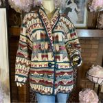 VINTAGE 1990'S MAROON & CREAM SOUTHWESTERN THEME COTTON CHENILE BLAZER (26) Multiple Size 26W Photo 5