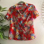 Red VINTAGE colorful floral print Hawaiian boho loose shirt (Size S) Photo 0