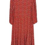 ZARA  Floral Tiered Midi Maxi Dress Size M Red Long Sleeve Cottage Peasant Boho Photo 0