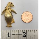 Rare Vintage Penguin with Red Crystal Eye Gold Colored Brooch Lapel Pin 2" Photo 3