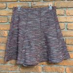 Loft Skirt Size Small Burgundy Shimmer Textured Tweed A-Line Flared High Rise Photo 0