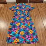 Vintage short sleeve floral tropical mod peplum pleated pin up retro dress Pink Photo 13