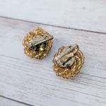 Vintage Clip On Earrings Mustard Yellow Beaded Wrap Photo 2