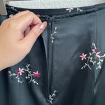XOXO Vintage 90s Black Satin Pink Red Stitch Work Embroidered Floral Mini Skirt Photo 7