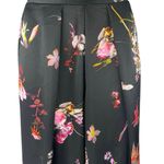 Victoria's Secret Black Silky Satin Floral Pleated Wide Leg Trousers Pants Sz XS Photo 3