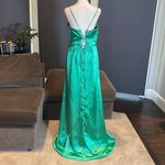 Women’s Green Full Length Prom Dress Criss Cross Straps Leg Slit Size 10 *READ Photo 3