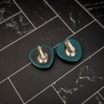 Vintage Clip On Earrings Dark Green with Teal Hues Rounded Triangle 1" Large Photo 4