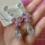 ALDO earrings pink butterfly crystal clear tear drops silver tone Photo 2