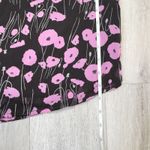 Bar III  Women's XXS Black & Pink Orchid Floral Chiffon 3/4 Sleeve Tie Neck Top Photo 4
