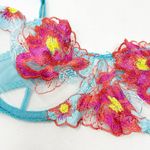 Women Lingerie Coquette Underwired Floral Embroidered Sheer Bra Size L Turquoise Blue Size L Photo 2