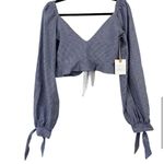 Stone Cold Fox  Blue Gingham Kini Crop Top Tie Balloon Sleeve NWT Size 0 Photo 5
