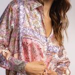 ZARA ππ Printed Satin Effect Shirt ~ Pink Multi-Color Paisley Print Medium Photo 6