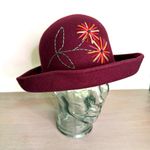Vintage Bermona Trend Wool Cloche Hat Roll Brim Floral Embroidered Boho Chic M Red Photo 0