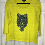 Signature Studio  Women’s top with chiffon hem - yellow with blue owl - Size XL Photo 0