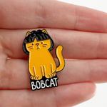 Bobcat Funny Cat Wearing A Wig Soft Enamel Pin Orange Photo 0