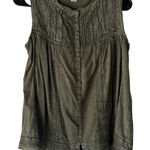 Sundance Sleeveless Button Down Tank Top XS Olive Green Boho Peasant Cottage Photo 0