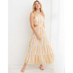 Aerie Striped Cut Out Halter Maxi Dress Photo 1