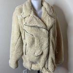 We The Free People So Cozy Slouchy Sherpa Faux Fur Beige Bomber Moto Jacket Sz L Photo 1