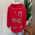 Vintage Red Beaded Sweater Ramie Cotton Holiday Glam Statement Knit medium Photo 6