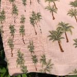 Tropical Palm Tree Square Neck Linen Smocked Beach Mini Dress Tan Cream M Size M Photo 5