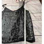 Megere Sequin Silk Tank Womens M Black Spaghetti Strap V Neck Beaded Hem Party Size M Photo 6