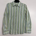 J. Crew Woman's Y2K Green Striped Button Down Long Sleeve Shirt Size Medium Photo 0