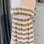 Forever 21 Strapless Oatmeal Taupe Striped Mini Dress Knit Beach Coverup Womens Small Photo 5