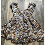 American Eagle Dainty Floral Puff Sleeve Fit & Flare Ruffle Gray Mini Dress Medium Cottagecore Photo 0