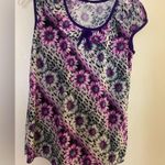 Womens Top Blouse M Medium Floral & Leopard Print Purple Black White Photo 0