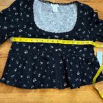 Kirious  LA Women’s Large Black Floral Ruffle Thermal Knit Long Sleeve Crop Top Photo 1