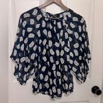 Eshakti  Women’s Navy Blue Cat Print Sheer Kimono Sleeve Top Size 0 Photo 0