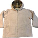 Vintage BASS heavy warm fleece zip up chore jacket barn coat size large tan hood Photo 10