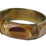 Chunky Dyed Bone Brass Bangle Bracelet Tribal Boho Hippie Chic Vintage 70s u Gold Photo 0