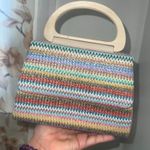 Alessia Bianchi striped cloth, wood top handle crossbody bag Photo 4