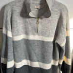 Loft  Women's Striped Quarter Zip Sweater Size Medium Cabincore Photo 0