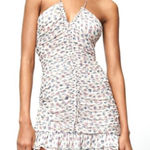 ZARA women's beige floral ruched mini halter dress size XS Photo 0