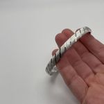 Monet Vintage Signed - Silver Tone Bangle Bracelet Etched Stripes Photo 5