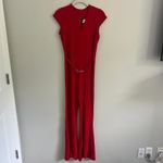 Y2K RED‎ LA FETE BELTED FLARE LEG JUMPSUIT Red Size L Photo 1