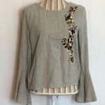 ZARA  gray embroidered top with bell sleeves size S Photo 4