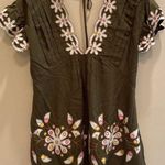 Anthropologie  Pintuck Embroidered Mini Dress Color Seaweed Cotton Modal Size XS Photo 1