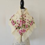 Pink Rose Gold Pinstripe Cream Wool Square Neck Scarf Photo 1