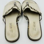 Brighton  Ivory Leather Slides Sandals Metallic Braiding Sz 7.5 Flats Olive Beach Photo 5